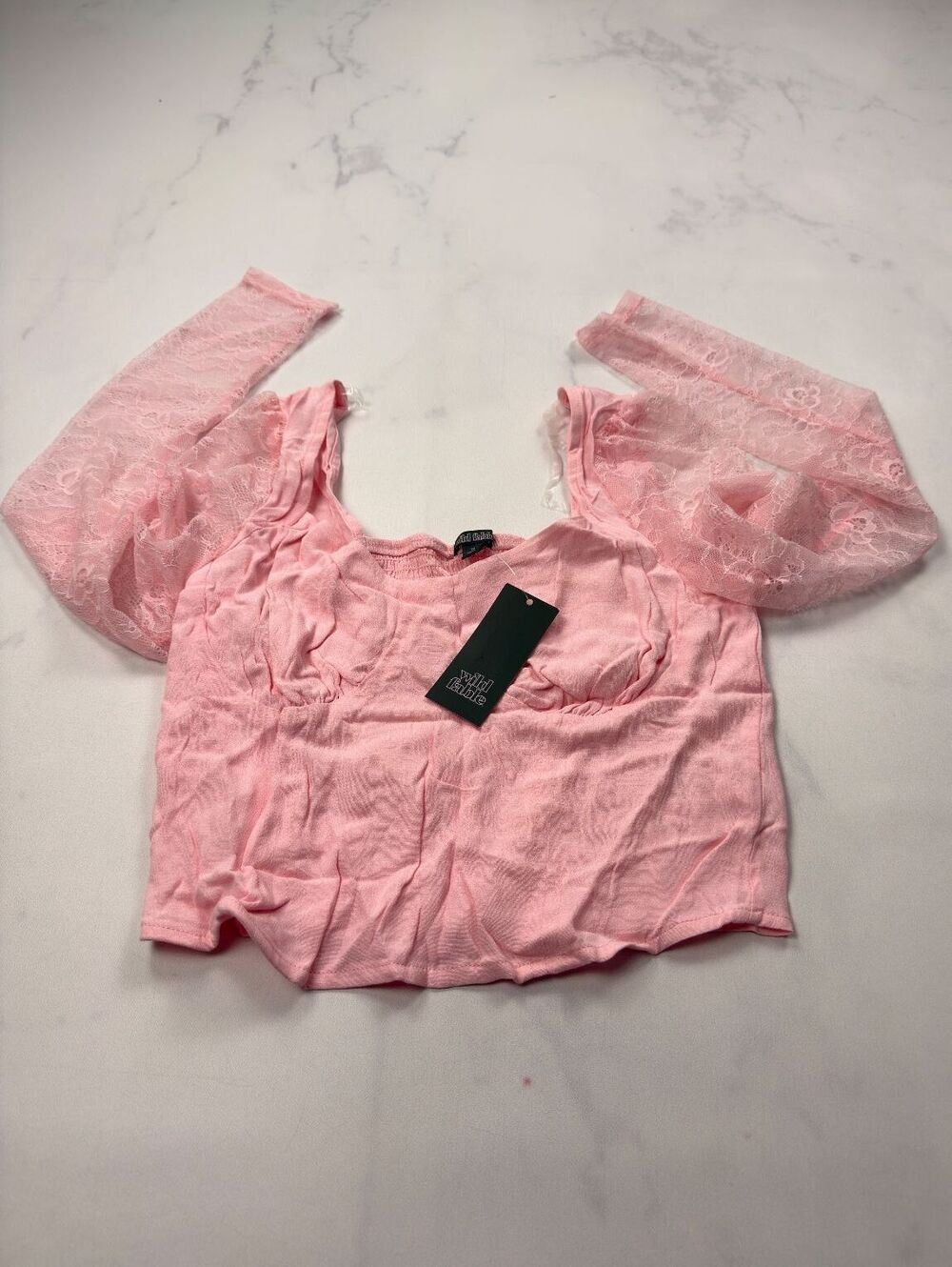 Wild Fable Blouse Pink Sheer Sleeve Feminine Crop Top - Womens M NWT